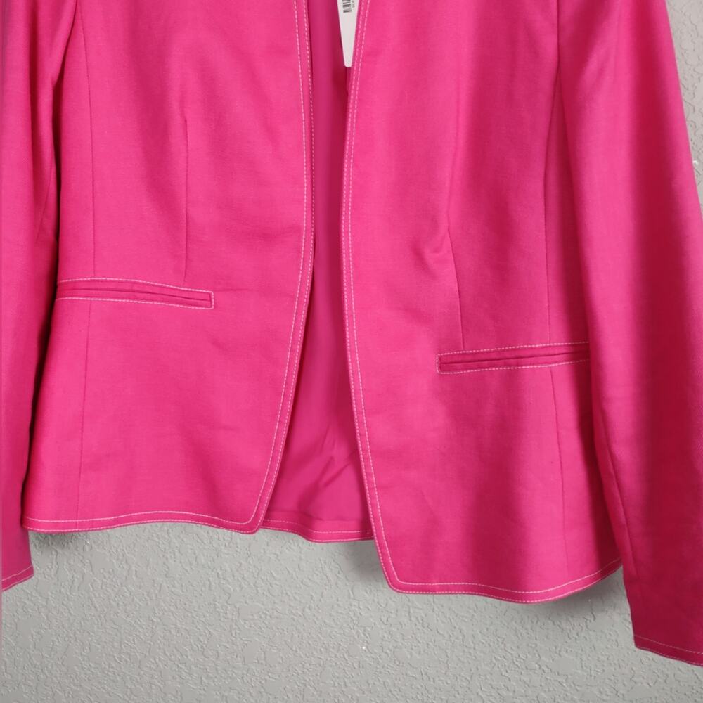 J. CREW Going Out Blazer Stretch Linen Blend Jacket Pink Open Front Sz 10 A1253 - Picture 10 of 14